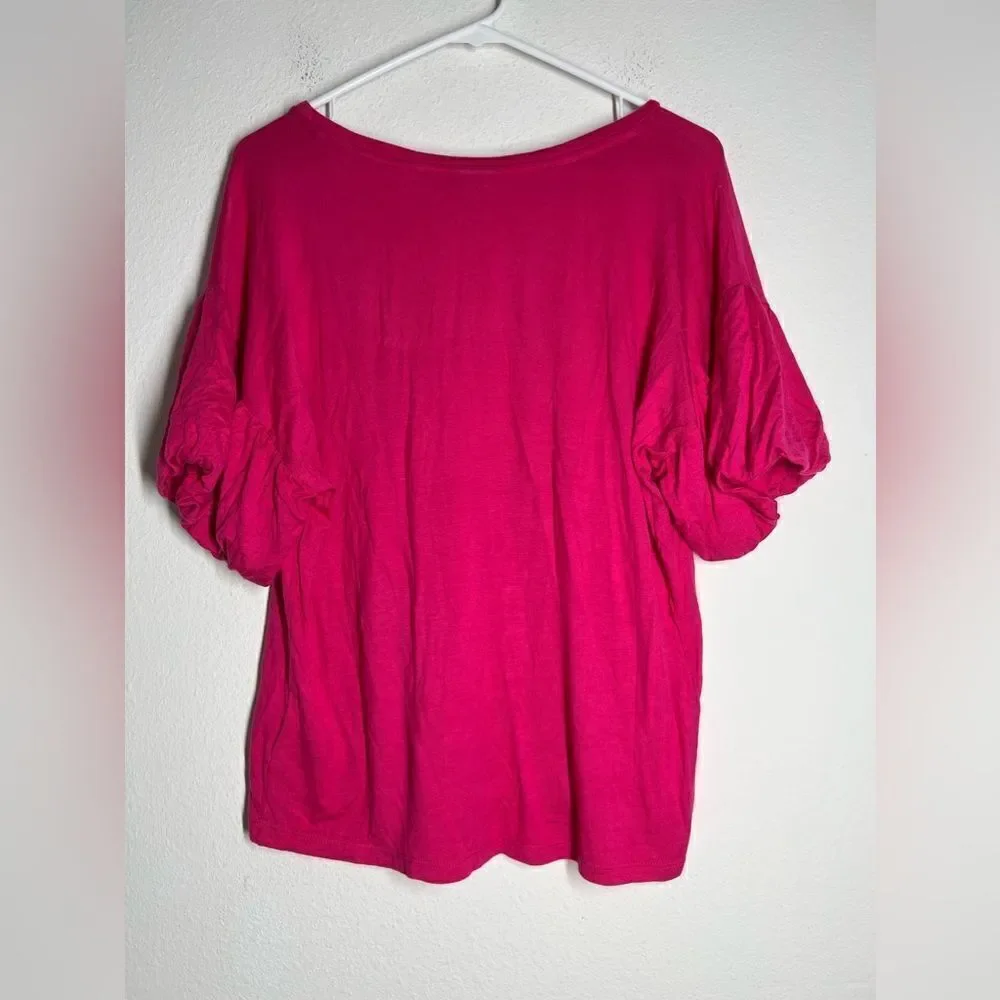 Viola Top Tee Shirt Rose Pink Ruffed Sleeve Bohemian Top Approximately size M